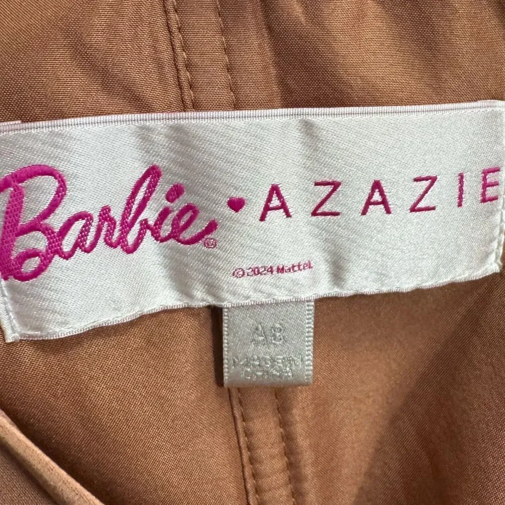 BARBIE AZAZIE 1007 Criss Cross Strap Stretch Satin Sheath Dress Bronzer. Size A8